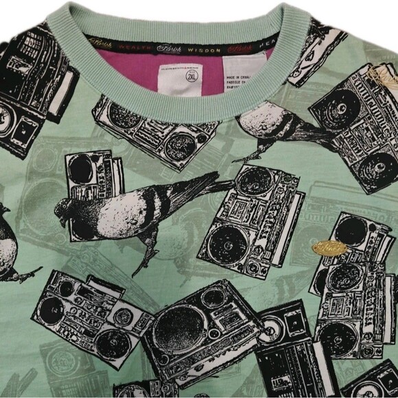 Parish T Shirt Men's 2XL XXL Graphic Pigeon Bird Boombox Green Melody Black Y2K - Picture 2 of 8